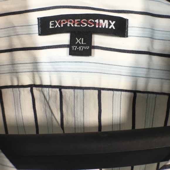 Express 1MX Dress Shirt, XL, White W/ Black & Blue - Picture 2 of 4
